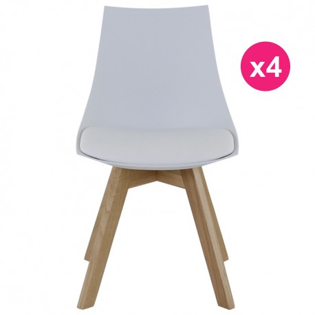 Lot de 4 Chaises Blanches et Piétement Chêne KosyForm