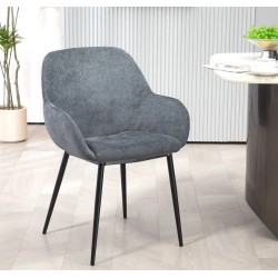 Set of 2 Dining Chairs Ibis Grey Chenille Fabric Metal Legs VeryForma